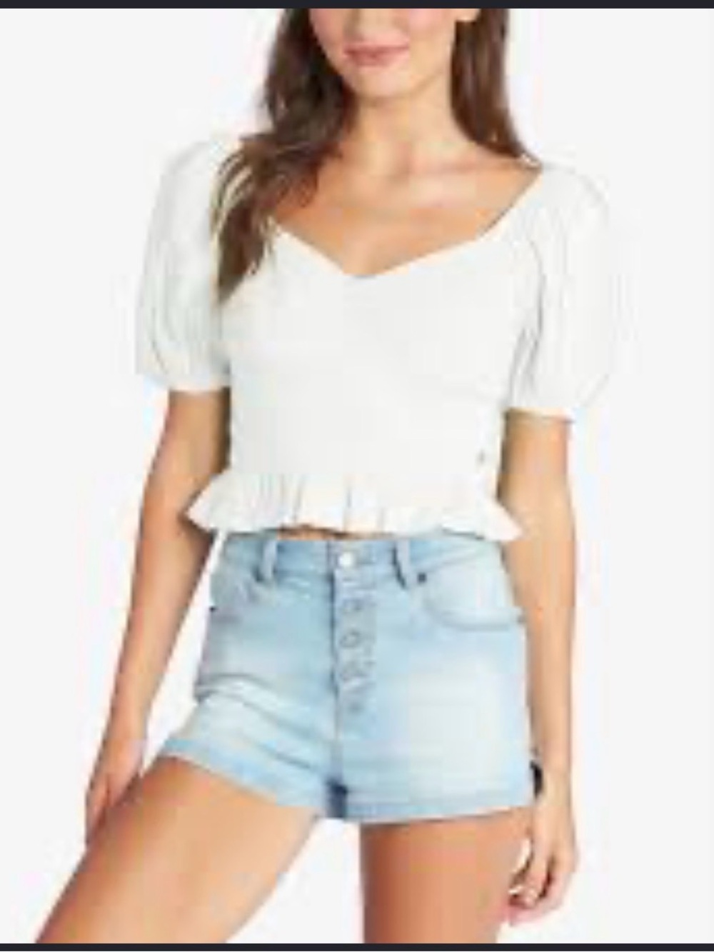 Roxy Life Mirage Crinkle Cotton Milkmaid Crop Blouse - Snow White Size L